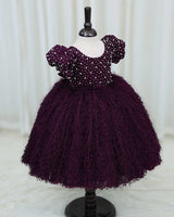 Plum Purple Pearl Embellished Feather Frock