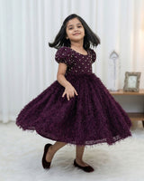 Plum Purple Pearl Embellished Feather Frock