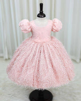 Light Peach Embellished Feather Frock