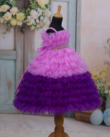 Light lavender & Purple Frilled Frock With Beaded Waist Belt.