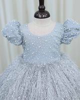 Light Gray Pearl Embellished Feather Frock