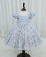 Light Gray Pearl Embellished Feather Frock