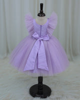 Net Sleeveless Ruffled Yoke Butterfly Theme Knee-Length Frock-Light Lavender(New)(Bestseller)