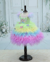 Satin Strap-Sleeve Frill Butterfly Full-Length Gown - Menthol Ice (New)