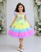 Satin Strap-Sleeve Frill Butterfly Full-Length Gown - Menthol Ice (New)