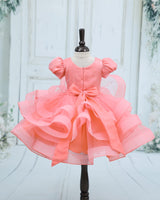 Net Puff Sleeve Huntrix-Themed Calf-Length Frock - Peach Blush (New)