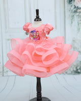 Net Puff Sleeve Huntrix-Themed Calf-Length Frock - Peach Blush (New)