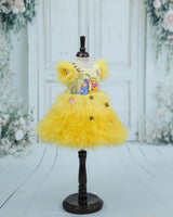 Satin Sleeveless Frill Winnie-the-Pooh themed Knee-Length Gown - Macaron Yellow(New)