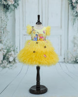 Satin Sleeveless Frill Winnie-the-Pooh themed Knee-Length Gown - Macaron Yellow(New)