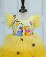 Satin Sleeveless Frill Winnie-the-Pooh themed Knee-Length Gown - Macaron Yellow(New)