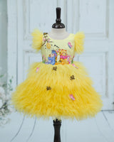 Satin Sleeveless Frill Winnie-the-Pooh themed Knee-Length Gown - Macaron Yellow(New)