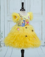 Satin Sleeveless Frill Winnie-the-Pooh themed Knee-Length Gown - Macaron Yellow(New)