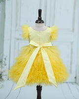 Satin Sleeveless Frill Winnie-the-Pooh themed Knee-Length Gown - Macaron Yellow(New)