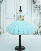 Satin sleevless Aqua Themed Knee-Length Gown-Baby Blue(New)
