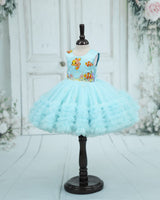 Satin sleevless Aqua Themed Knee-Length Gown-Baby Blue(New)