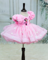 Organza Puff-Sleeve Character-Themed Character Calf-Length Frock - Pale Rose (New)