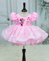 Organza Puff-Sleeve Character-Themed Character Calf-Length Frock - Pale Rose (New)
