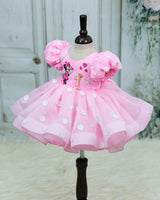Organza Puff-Sleeve Character-Themed Character Calf-Length Frock - Pale Rose (New)