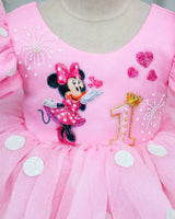 Organza Puff-Sleeve Character-Themed Character Calf-Length Frock - Pale Rose (New)
