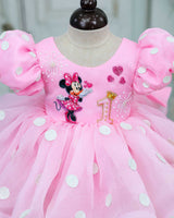 Organza Puff-Sleeve Character-Themed Character Calf-Length Frock - Pale Rose (New)