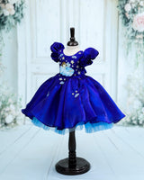 Jimmy Choo Puff Sleeve Nature Fantasy Fairy Calf Length Frock - Royal Blue (New)
