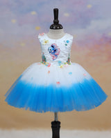 Net Sleeveless Nature Fantasy-Themed Aquamarine Knee-Length Gown - Sea Star & Milky White (New)