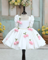 Jimmychoo Mutton sleeve Tulip hanging Kneee-Length Gown- White & Pink (New)