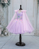 Lavender Net Satin Candy-Themed Fit & Flare Knee-Length Frock for Baby Girl (New)
