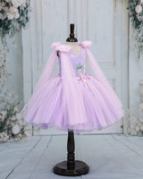 Lavender Net Satin Candy-Themed Fit & Flare Knee-Length Frock for Baby Girl (New)