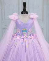 Lavender Net Satin Candy-Themed Fit & Flare Knee-Length Frock for Baby Girl (New)