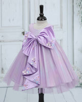 Galaxy Bonding Sleeveless Pearl-Detailed Bow Fit and Flare Knee Length Gown for Baby Girls in Dusty Lavender (New)