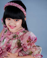 Kids Onion Pink Organza Frock Online | Buy Floral Organza Frock Online for Little Girls