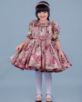 Kids Onion Pink Organza Frock Online | Buy Floral Organza Frock Online for Little Girls