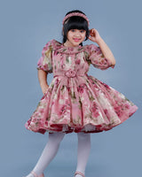 Kids Onion Pink Organza Frock Online | Buy Floral Organza Frock Online for Little Girls