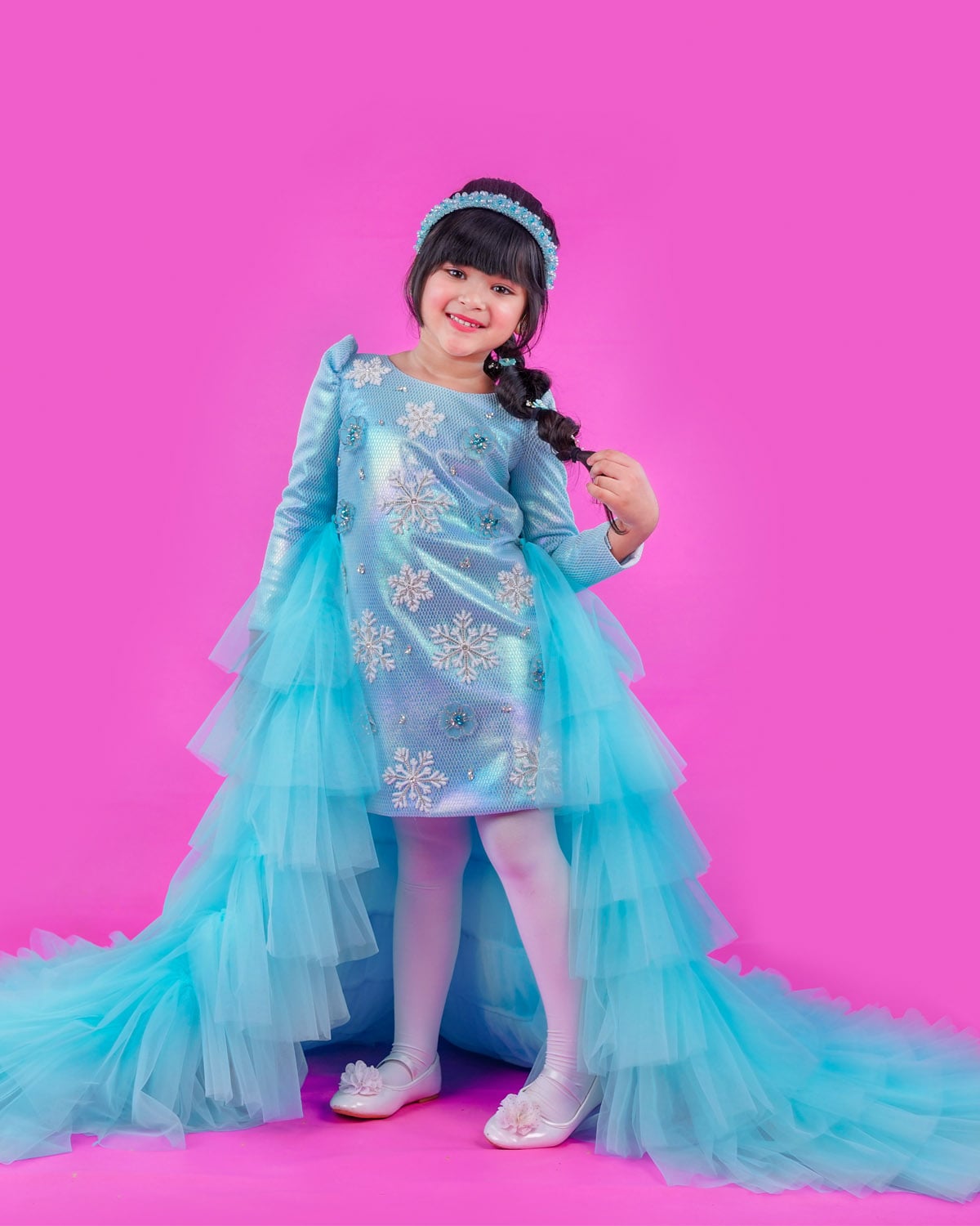 Baby Girls Embroidery Snow-Flake Knee Length Flower Partywear Pink Frock