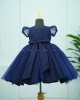 Navy Blue Party Wear Frock with Beaded Waist Belt.