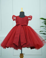 Red Partywear Frock With Beaded Waist Belt