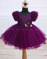 Purple Embroidery Sequenece Simple Gown