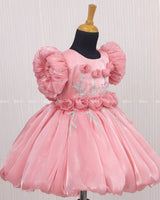 Peach Balloon Gown with Handcrafted Rose Embellishment.