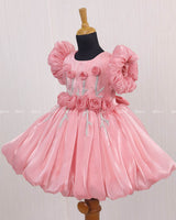 Peach Balloon Gown with Handcrafted Rose Embellishment.