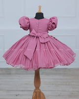 Dusty Rose Elegant Dress Highlighted With Handcrafted Flowers-C