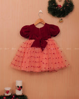 Peach & Red Heart Theme Simple Frock.