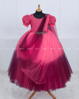 Rose and Pink Gown with Draped Dupatta