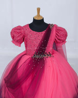 Rose and Pink Gown with Draped Dupatta