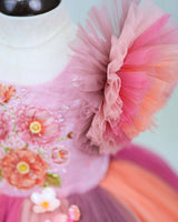 Net Frill Sleeve Multicolour Floral Full Gown -Rose & Peach(New)