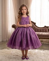 Fendi Sleeveless Umbrella Gown Embroidery Leaf & Flower Calf Length Frock - Grape Purple(New)
