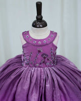Fendi Sleeveless Umbrella Gown Embroidery Leaf & Flower Calf Length Frock - Grape Purple(New)