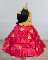 Rani Pink and Marry Gold Smoky Gown with Hand Crafted Flowers