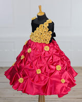 Rani Pink and Marry Gold Smoky Gown with Hand Crafted Flowers