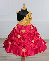 Rani Pink and Marry Gold Smoky Gown with Hand Crafted Flowers